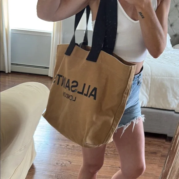All Saints Tan and Black Tote Bag - Picture 2 of 9